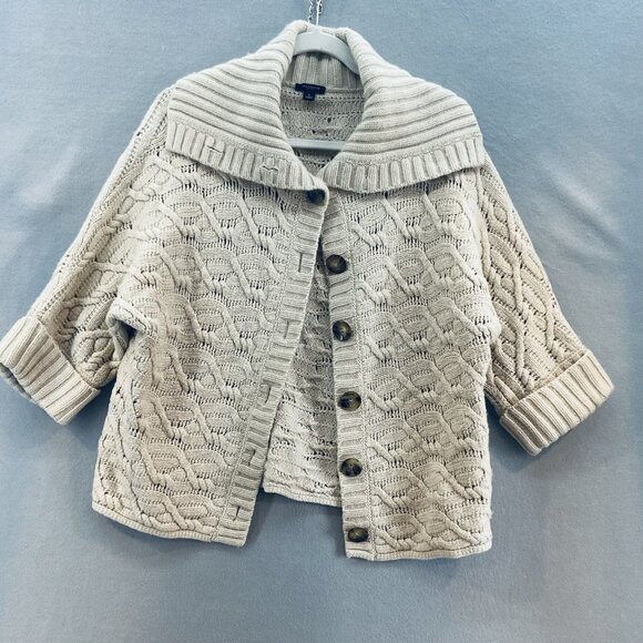 Ann Taylor Sweaters - Ann Taylor Oatmeal Cropped Cardigan Sweater with Shawl Collar Large Wool Blend